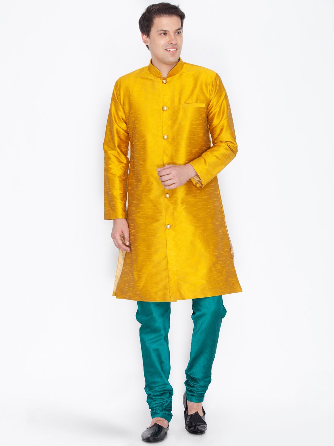 Men's Gold Cotton Silk Blend Sherwani Set