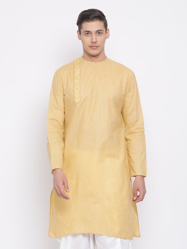 Jashvi Men's Beige Cotton Blend Kurta