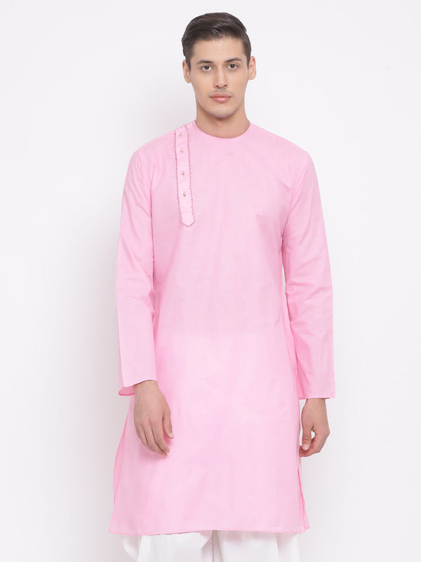 Jashvi Men's Pink Cotton Blend Kurta