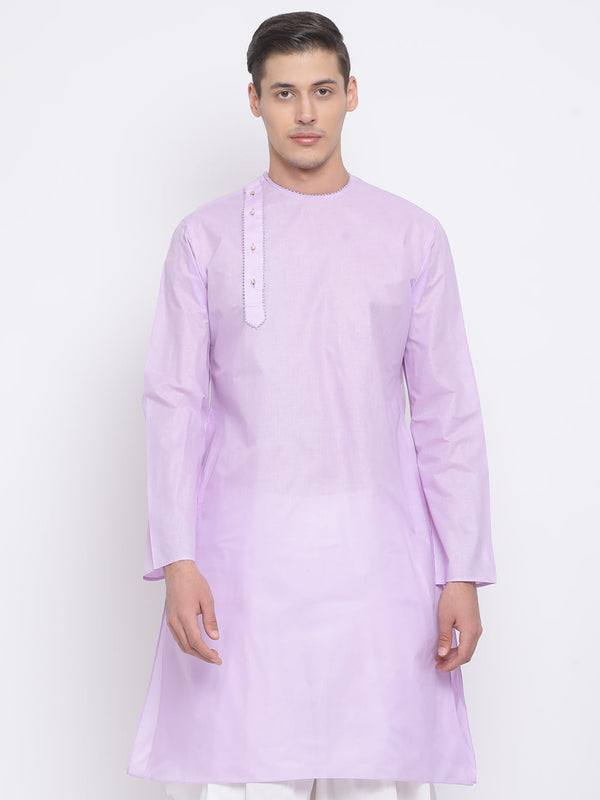 Jashvi Men's Purple Cotton Blend Kurta