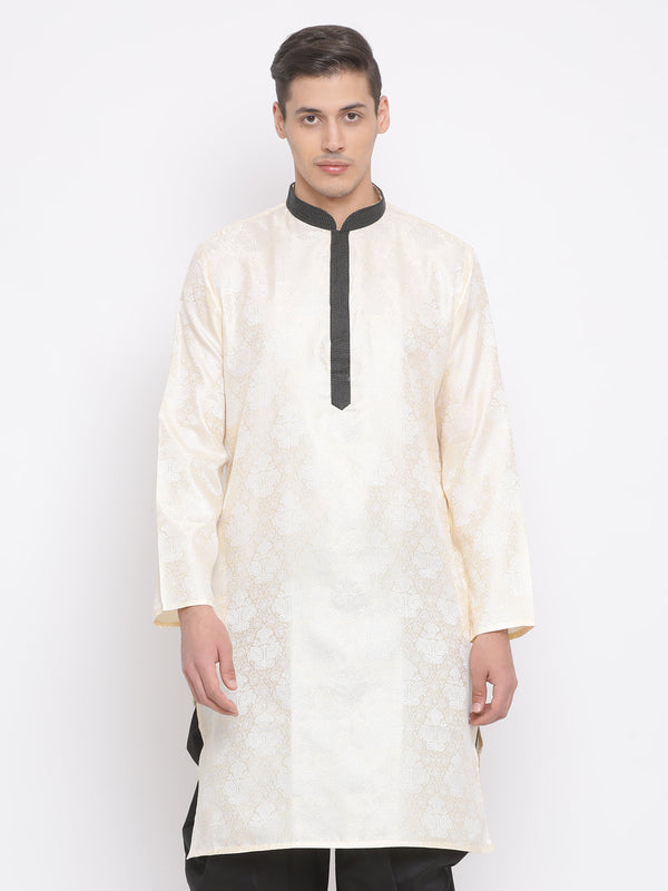 Jashvi Men's Gold Silk Blend Kurta