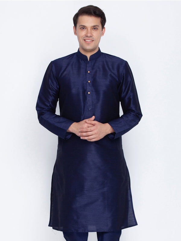 Men's Dark Blue Cotton Silk Blend Kurta - Vastramay