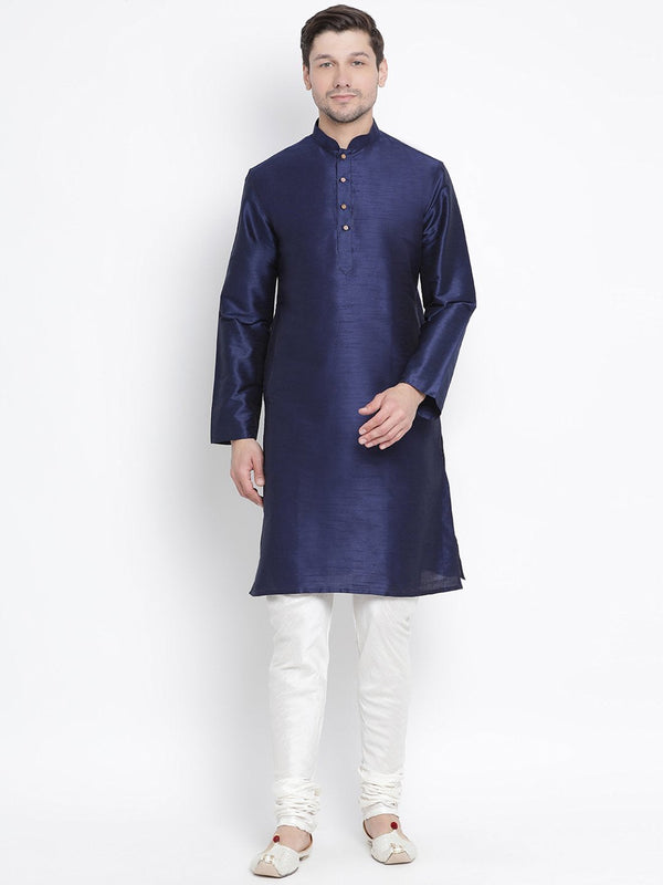 Men's Dark Blue Silk Blend Kurta and Pyjama Set - Vastramay