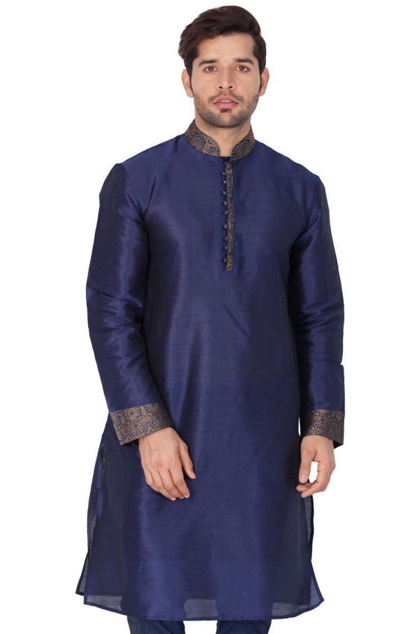 Men's Blue Cotton Silk Blend Kurta - Vastramay