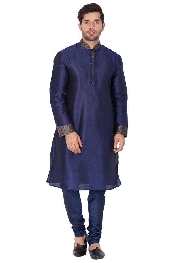 Men's Blue Cotton Silk Blend Kurta and Pyjama Set - Vastramay