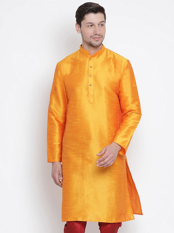 Men's Orange Cotton Silk Blend Kurta - Vastramay