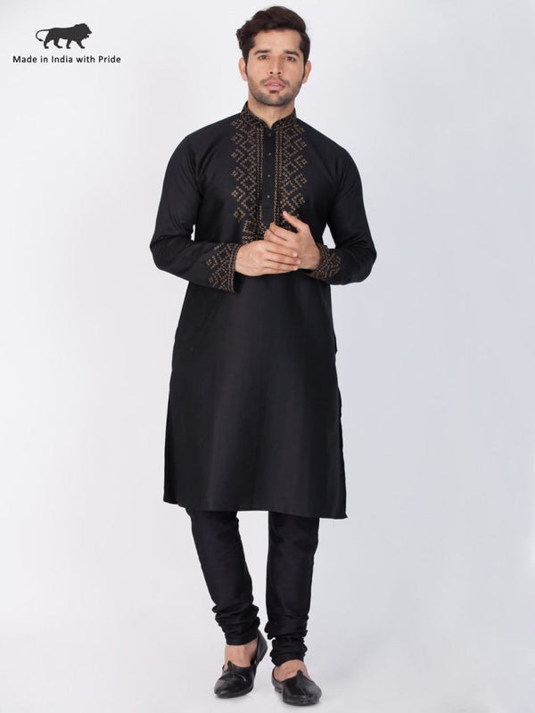 Jashvi Men's Black Cotton Kurta and Pyjama Set