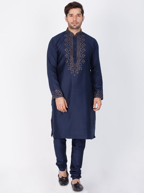 Jashvi  Men's Blue Cotton Kurta and Pyjama Set