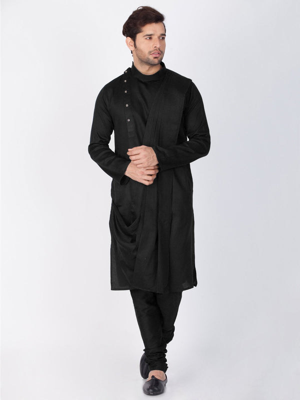 Men's Black Cotton Kurta and Pyjama Set - Vastramay