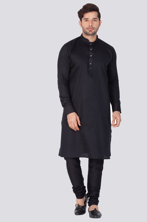 Men's Black Cotton Kurta and Pyjama Set - Vastramay