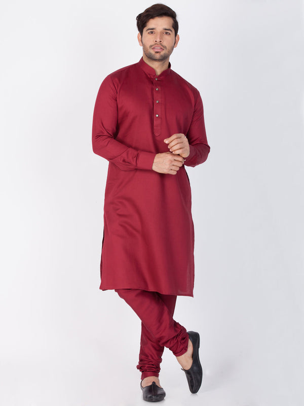 Jashvi Men's Maroon Cotton Kurta and Pyjama Set