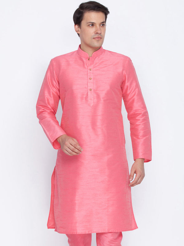 Jashvi Men's Pink Cotton Silk Blend Kurta