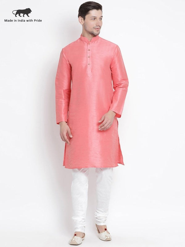 Men's Pink Silk Blend Kurta and Pyjama Set - Vastramay