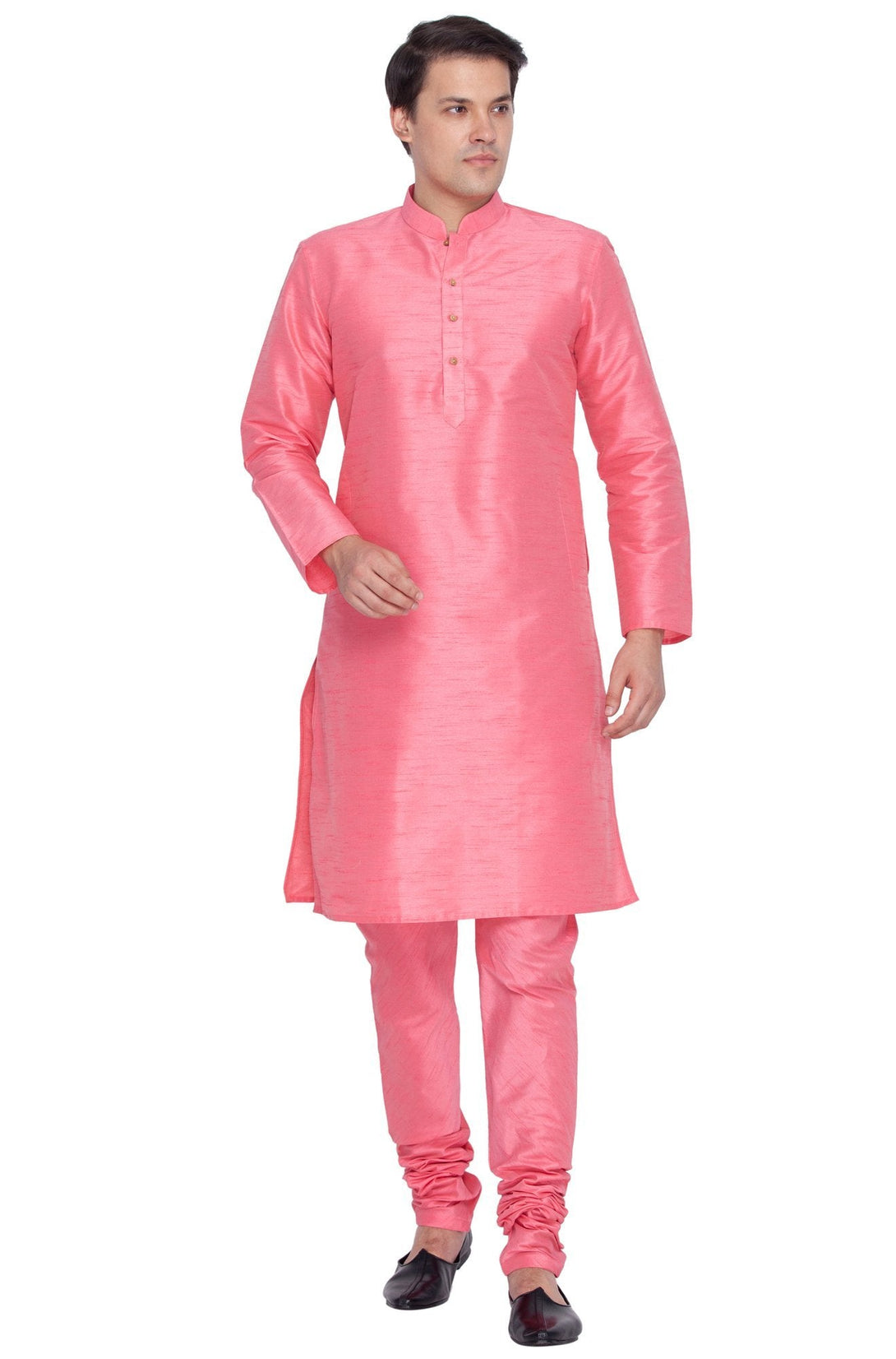 Men's Pink Cotton Silk Blend Kurta and Pyjama Set