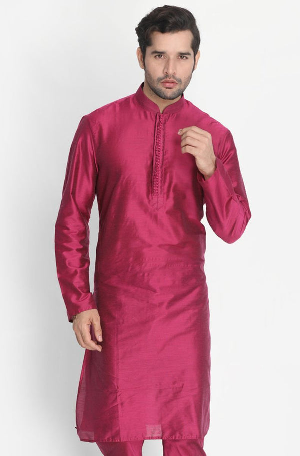 Men's Purple Cotton Silk Blend Kurta - Vastramay