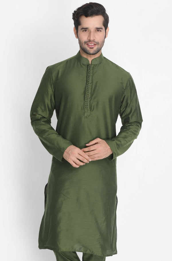 Men's Green Cotton Silk Blend Kurta - Vastramay