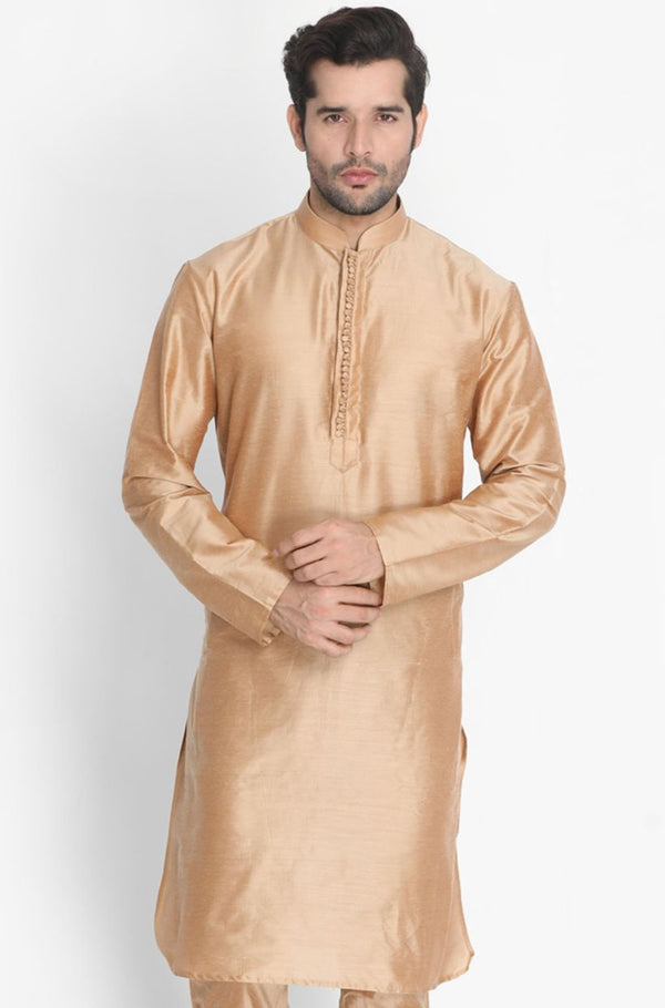 Men's Gold Cotton Silk Blend Kurta - Vastramay