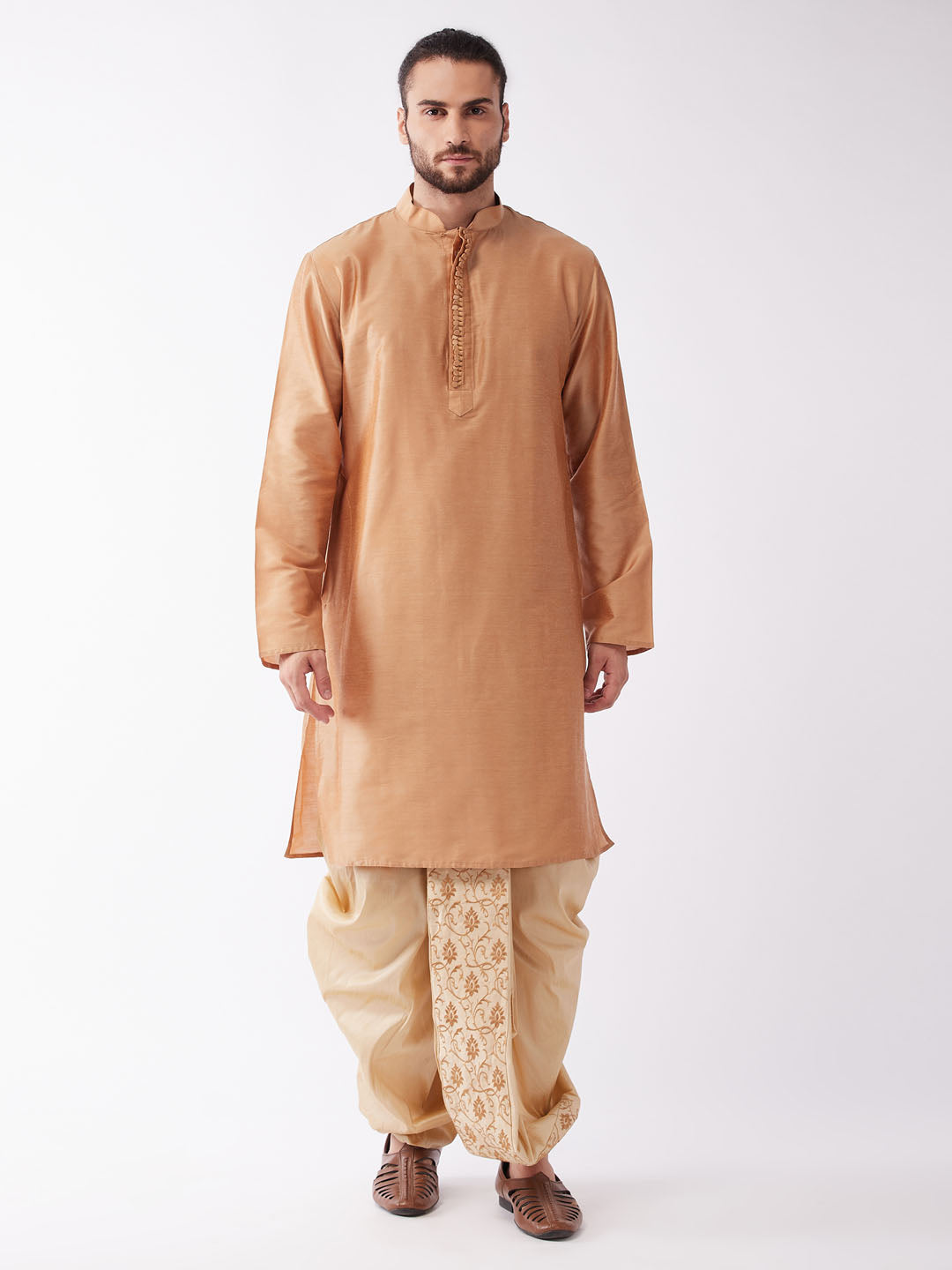 Men's Solid Kurta And Embroidered Traditional Dhoti Set - Vastramay