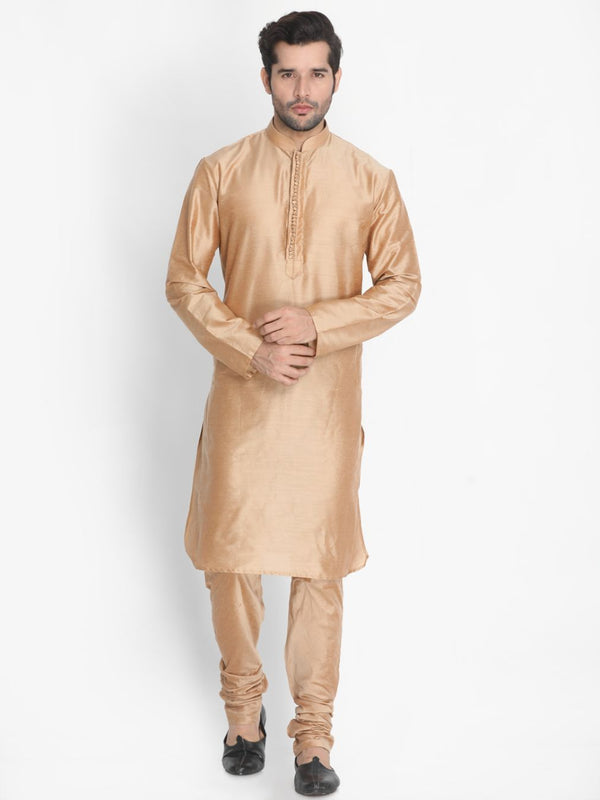 Men's Gold Cotton Silk Blend Kurta and Pyjama Set - Vastramay