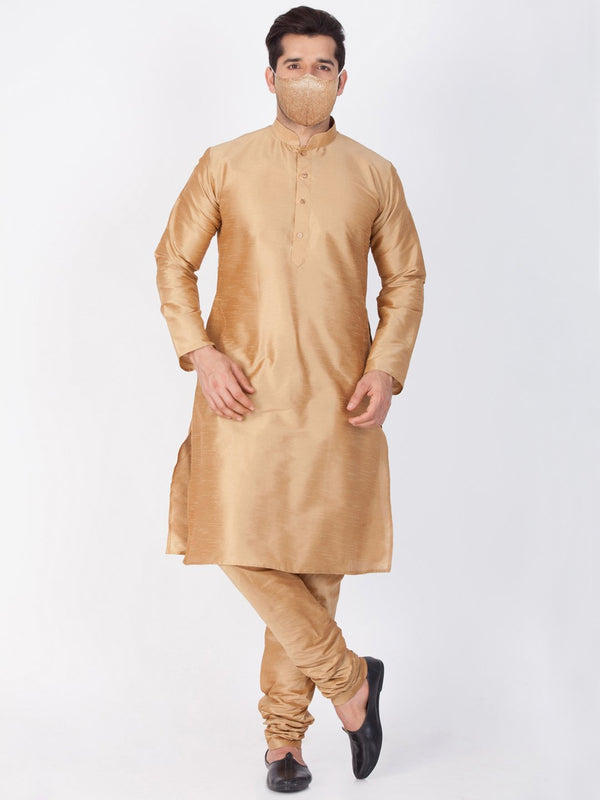 Men's Gold Silk Blend Kurta and Pyjama Set - Vastramay