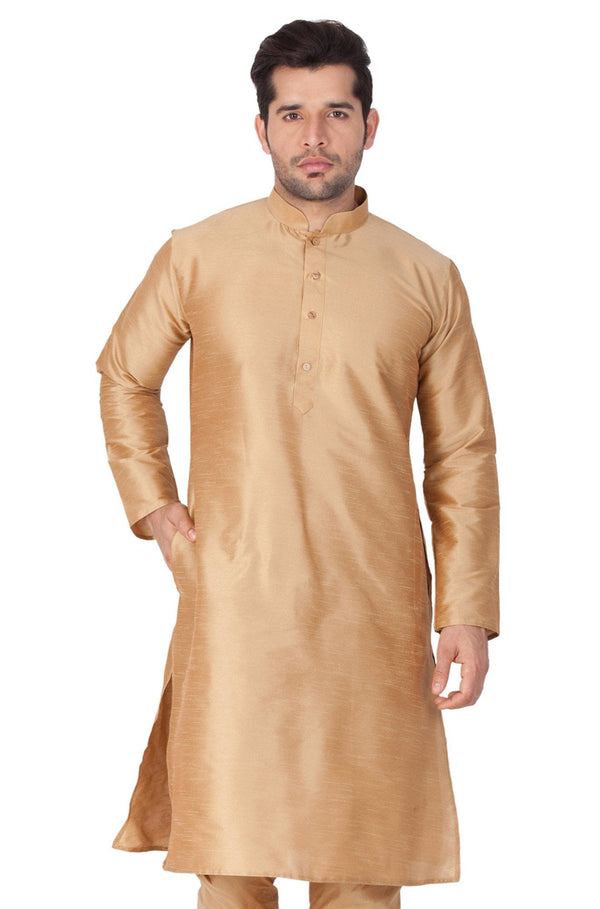 Men's Gold Silk Blend Kurta - Vastramay