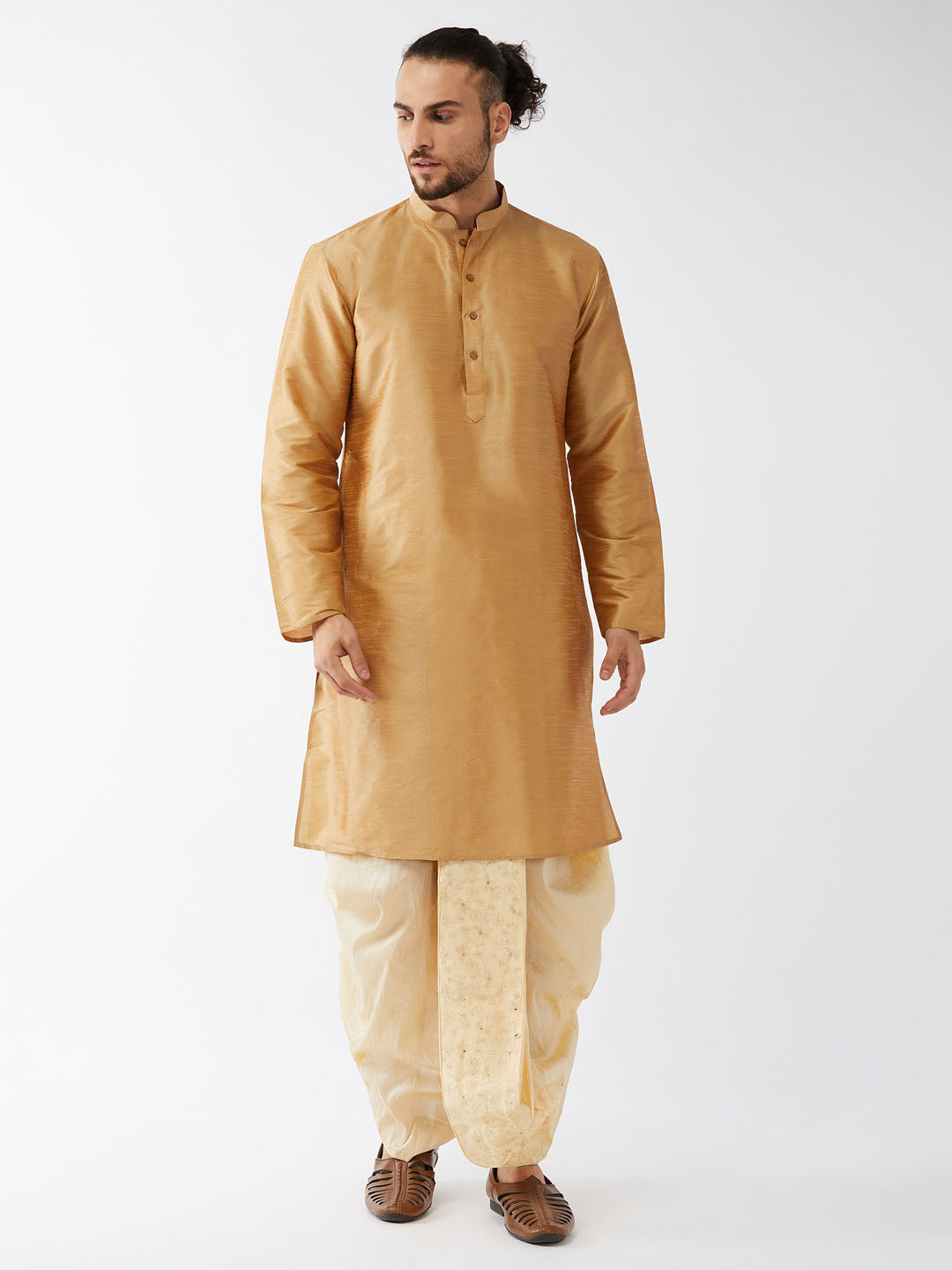 Men's Solid Kurta And Embroidered Traditional Dhoti Set - Vastramay