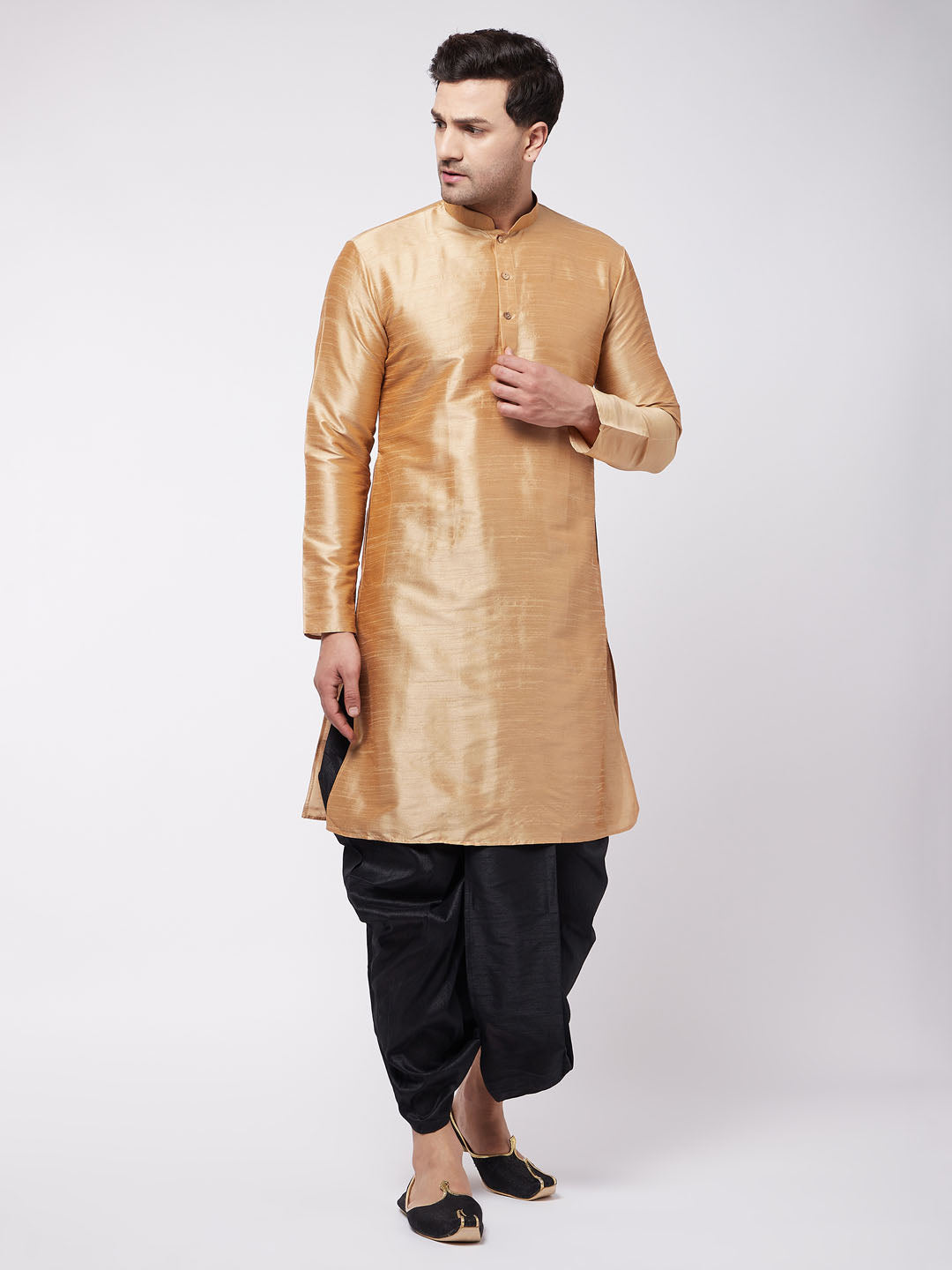 Men's Rose Gold Silk Blend Kurta And Dhoti Set - Vastramay