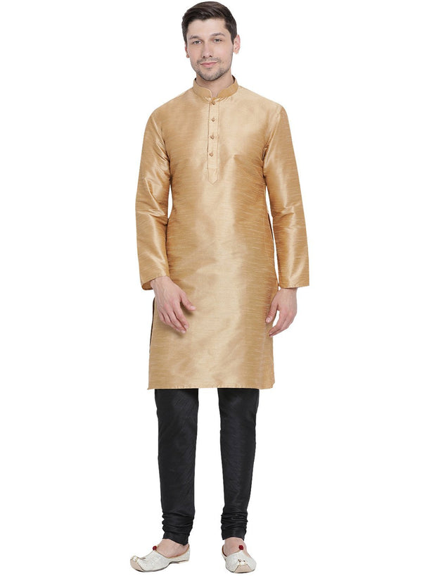 Men's Gold Cotton Silk Blend Kurta and Pyjama Set - Vastramay