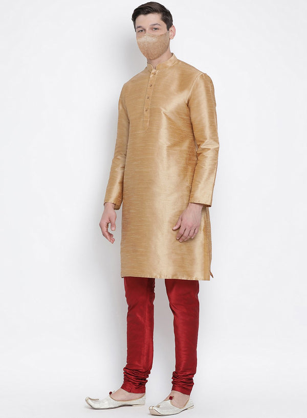 Men's Gold Cotton Silk Blend Kurta and Pyjama Set - Vastramay