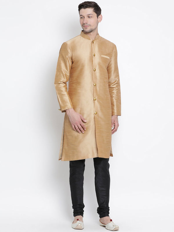 Men's Gold Cotton Silk Blend Kurta and Pyjama Set - Vastramay