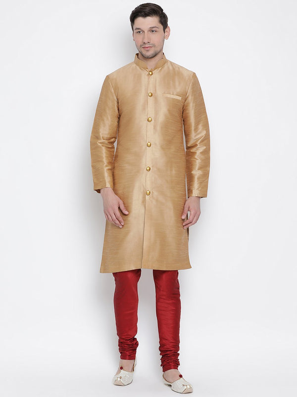 Men's Gold Cotton Silk Blend Kurta and Pyjama Set - Vastramay