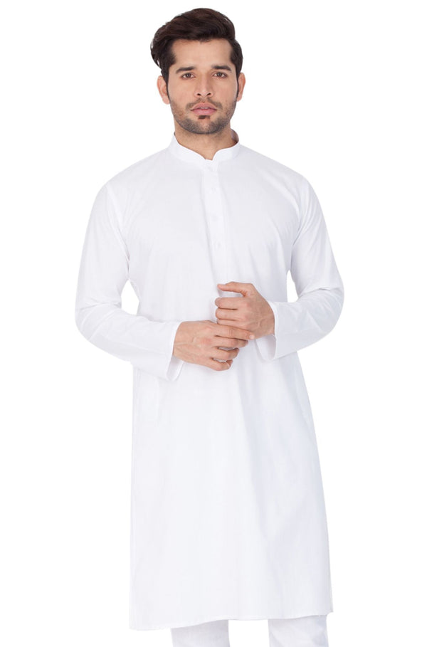 Men's White Cotton Kurta - Vastramay