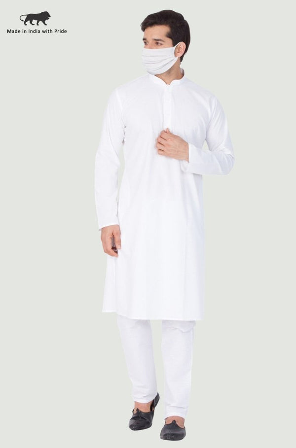 Men's White Cotton Kurta and Pyjama Set - Vastramay