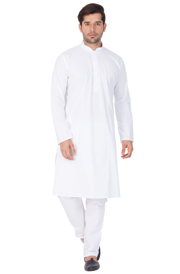 Jashvi Men's White Cotton Kurta and Pyjama Set