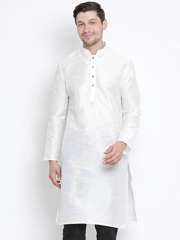 Men's White Cotton Silk Blend Kurta - Vastramay