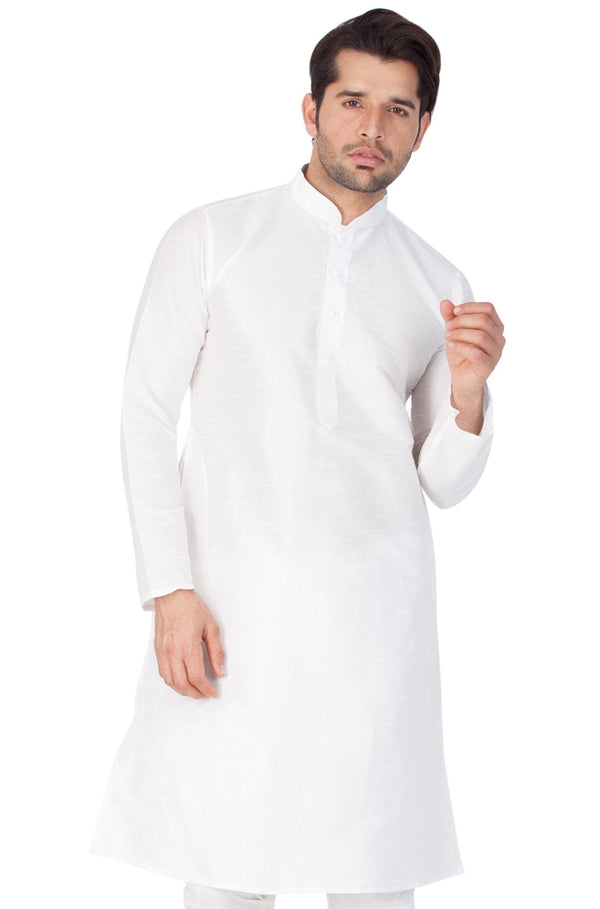 Men's White Silk Blend Kurta - Vastramay