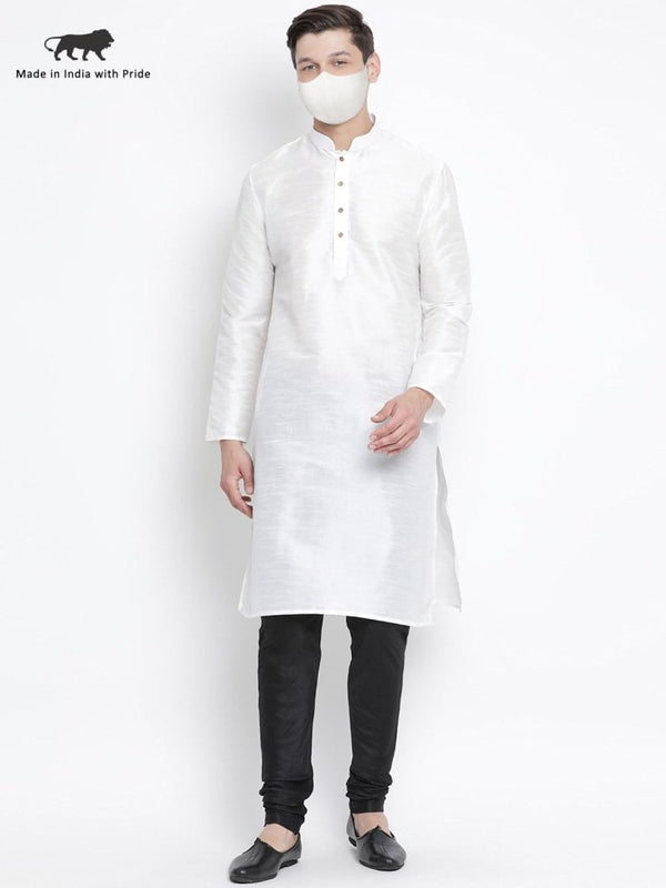 Men's White Cotton Silk Blend Kurta and Pyjama Set - Vastramay