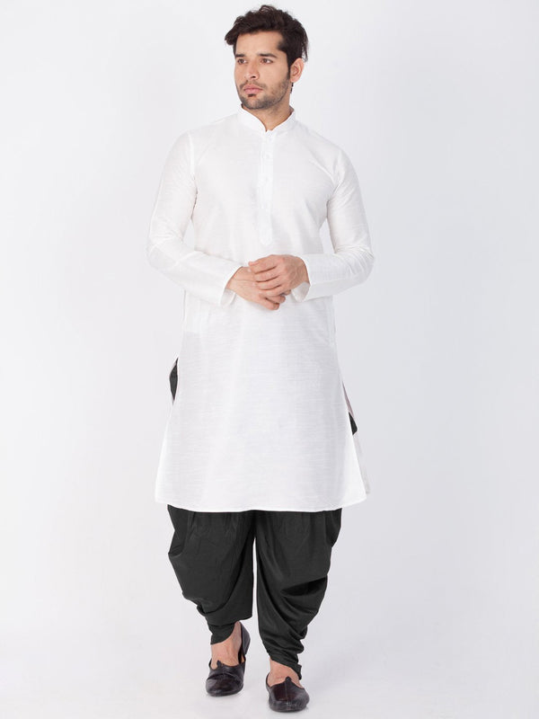 Men's White Cotton Silk Blend Kurta and Dhoti Pant Set - Vastramay