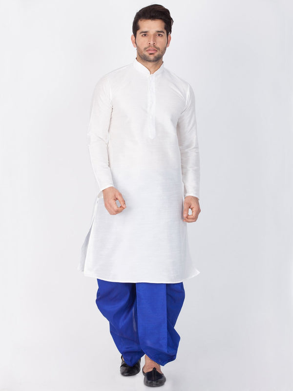 Men's White Cotton Silk Blend Kurta and Dhoti Pant Set - Vastramay