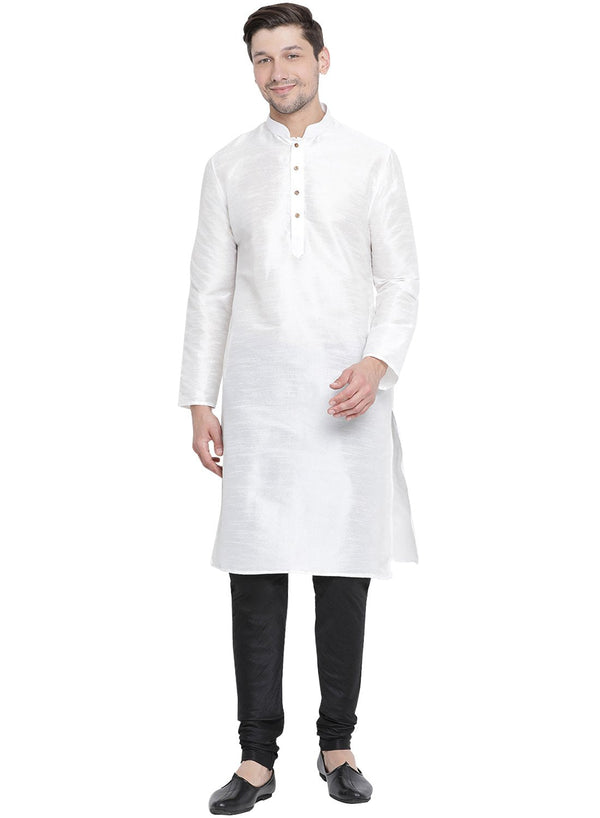 Men's White Silk Blend Kurta and Pyjama Set - Vastramay