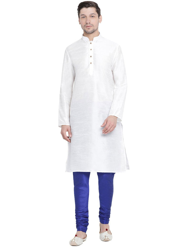 Men's White Cotton Silk Blend Kurta and Pyjama Set - Vastramay