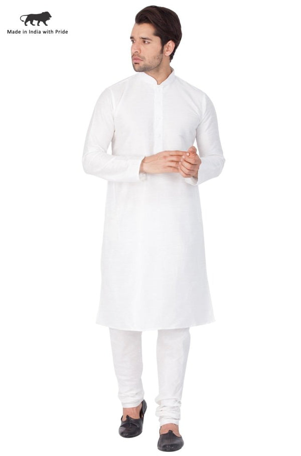 Men's White Silk Blend Kurta and Pyjama Set - Vastramay