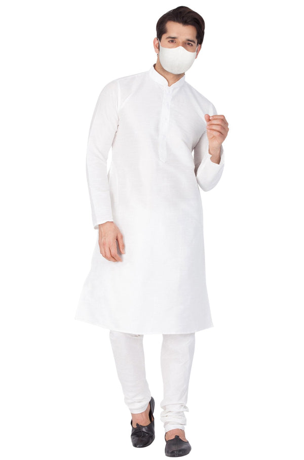 Men's White Cotton Silk Blend Kurta and Dhoti Pant Set - Vastramay