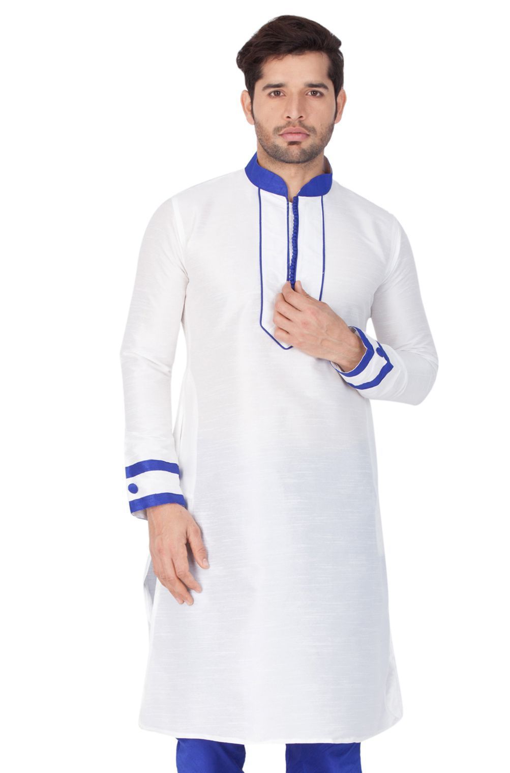 Men's White Cotton Silk Blend Kurta