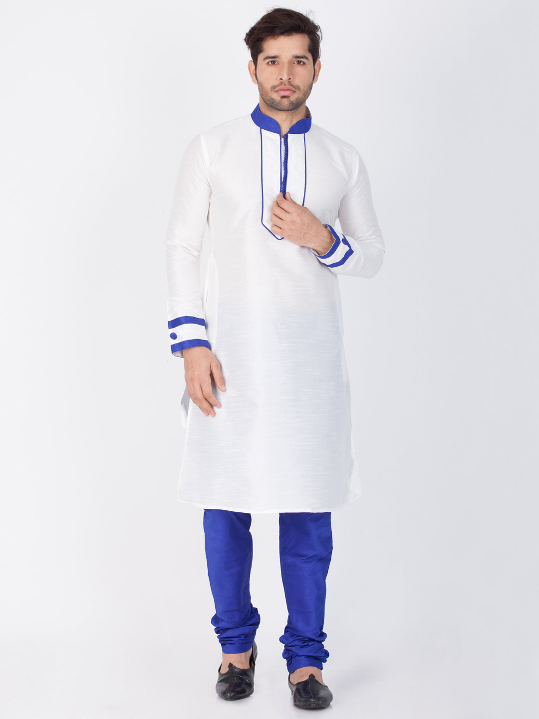 Men's White Cotton Silk Blend Kurta and Pyjama Set