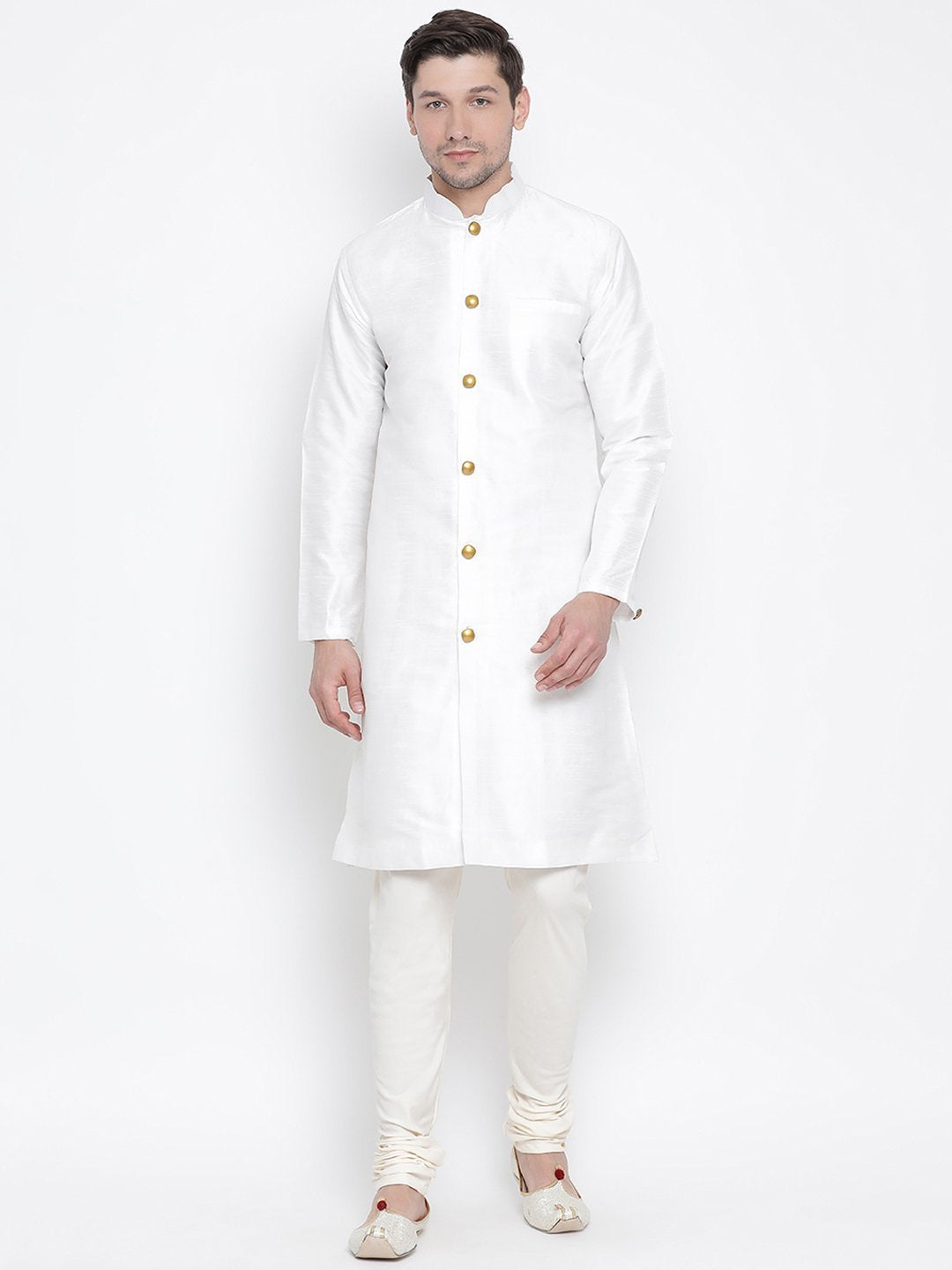 Men's White Cotton Silk Blend Kurta and Pyjama Set