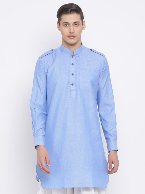 Men's Blue Cotton Blend Kurta - Vastramay