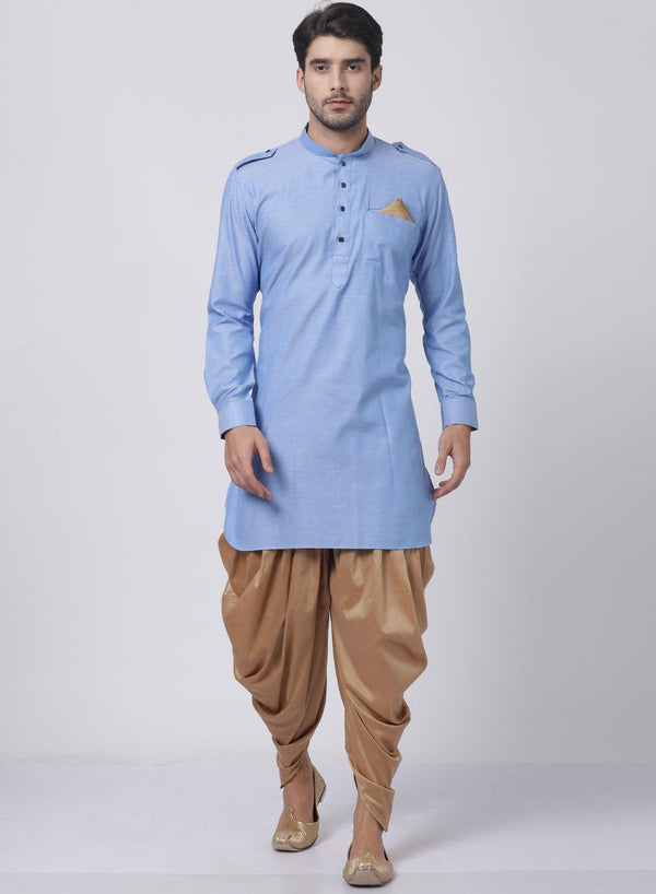 Men's Blue Cotton Blend Kurta and Dhoti Pant Set - Vastramay