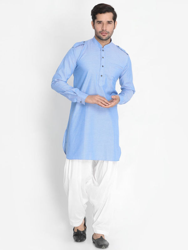 Men's Blue Cotton Blend Kurta and Patiala Set - Vastramay