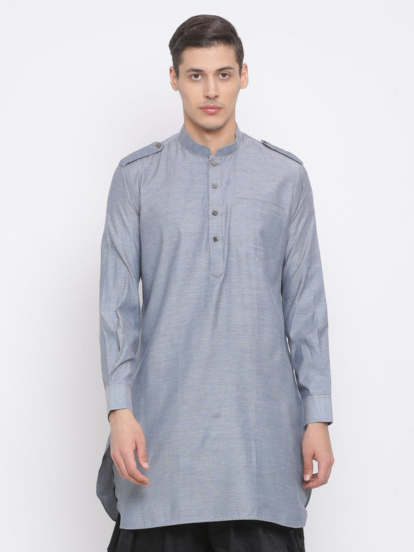 Men's Grey Cotton Kurta - Vastramay